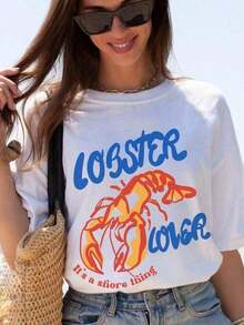 Camiseta de Vaquero con Langosta, Camiseta Divertida con Garra de Langosta, Camiseta de Playa Estilo Western, Camiseta de Verano para Mujer con Estampado de Chica Tomate, Camiseta Casual de Manga Corta de Talla Grande para Mujer, Camiseta Holgada con Estampados de Moda para Todas las Temporadas, Camiseta para Amigas y Familiares en Fiestas, Vacaciones, Acción de Gracias, Halloween, Día de San Valentín, Uso Diario, Unisex - Blanco-2 - Ver 12