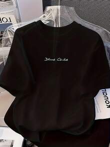 Camiseta de manga corta con estampado de letras, única y linda, de estilo casual - tejido de poliéster, la elección perfecta para el verano. Moda femenina cómoda - suave y transpirable, adecuada para el uso diario informal. - Negro - Ver 12