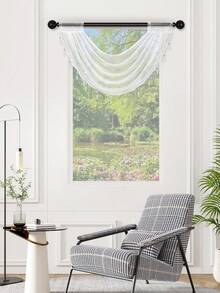 1 pieza Cortina blanca con volantes, estilo minimalista con flecos y adorno floral, tela de poliéster, adecuada para la decoración de ventanas de la sala de estar y el dormitorio - Hilo de palma blanco hilado - Ver 9