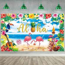 1pc Premium Hawaiian Luau Party Decorations, Aloha Beach Backdrop Banner, Perfect For Tropical Flamingo Birthday Party Decorations - View 1