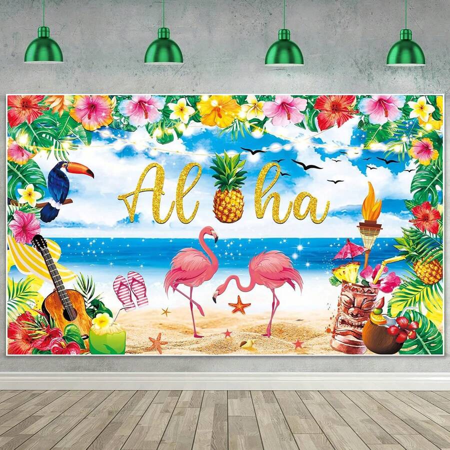 1pc Premium Hawaiian Luau Party Decorations, Aloha Beach Backdrop Banner, Perfect For Tropical Flamingo Birthday Party Decorations - View 1