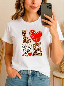 Playera 100% algodón con diseño "LOVE" en patrones mixtos y corazón decorativo - Blanco - Ver 7