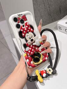 Disney Mickey Mouse Clubhouse Phone Case : 3D Fluffy Pattern Border Protector Phone Soft Phone Case With A Free Cute Mickey Bracelet Chain Lanyard, Mickey, Minnie, Goofy, Donald Duck, Daisy Duck, Pluto, For Apple 17 Promax 17 Pro 16 15 14 13 12 11 Pro Max XS Max X XR Soft Cover Summer Phone Case - 白色 - 查看 4