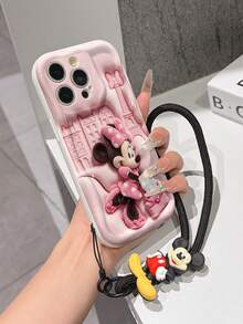 Disney Mickey Mouse Clubhouse Phone Case : 3D Fluffy Pattern Border Protector Phone Soft Phone Case With A Free Cute Mickey Bracelet Chain Lanyard, Mickey, Minnie, Goofy, Donald Duck, Daisy Duck, Pluto, For Apple 17 Promax 17 Pro 16 15 14 13 12 11 Pro Max XS Max X XR Soft Cover Summer Phone Case - trắng - Xem 4