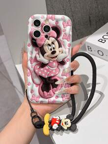 Disney Mickey Mouse Clubhouse Phone Case : 3D Fluffy Pattern Border Protector Phone Soft Phone Case With A Free Cute Mickey Bracelet Chain Lanyard, Mickey, Minnie, Goofy, Donald Duck, Daisy Duck, Pluto, For Apple 17 Promax 17 Pro 16 15 14 13 12 11 Pro Max XS Max X XR Soft Cover Summer Phone Case - 白色 - 查看 3