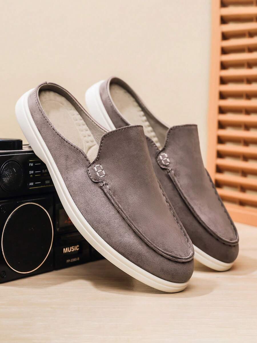 Men's Loafers, Solid Color Unique Design Slip-On Half-Back Loafers Driving Shoes - Brown - View 1