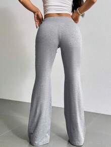 Otoño e Invierno nuevo Color sólido cordón mujeres acampanadas Casual moda vestir - Negro - Ver 3