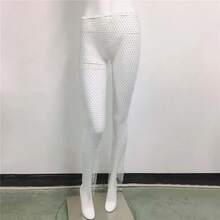 Ropa de calle Sexy y2k, pantalones de rejilla con diamantes de imitación, ropa de mujer transparente, pantalones de fiesta para club, ropa vintage, pantalones de pierna ancha - Blanco - Ver 1