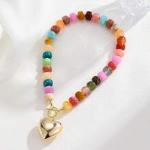 Colar com Pingente de Coração de Contas de Resina em Cores Variadas, Colar com Pingente de Coração Fofo Dourado, Colar Gargantilha de Acrílico da Moda (Cor Aleatória) - Multicolorido - Visão 7