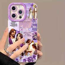 Jesús, mujer, mariposa morada, tema religioso.funda de teléfono Fundas compatibles con ,Apple,VIVO,OPPO,,, y Honor.Fabricadas en silicona TPU,ofrecen protección contra golpes y caídas.regalos para mamá - Blanco - Ver 2