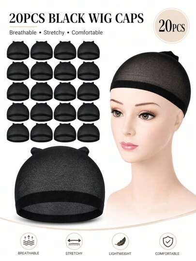 Black Nylon Wig Caps, Breathable Elastic Hair Net Wig Liner, Soft Stretch Mesh Wig Cap, Lightweight Dome Wig Caps For Women, For Lace Front Wigs, Wig Making, Cosplay & Daily Use