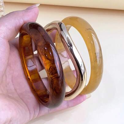 3pcs Set Elegant Retro Asymmetric Resin Bangle Bracelet Set, Minimalist Design, Suitable For Casual Wear, Women's Fashion Jewelry, Acrylic, Non-Inlaid, Suitable For Daily And Party Occasions All Year Round (Highest Product)