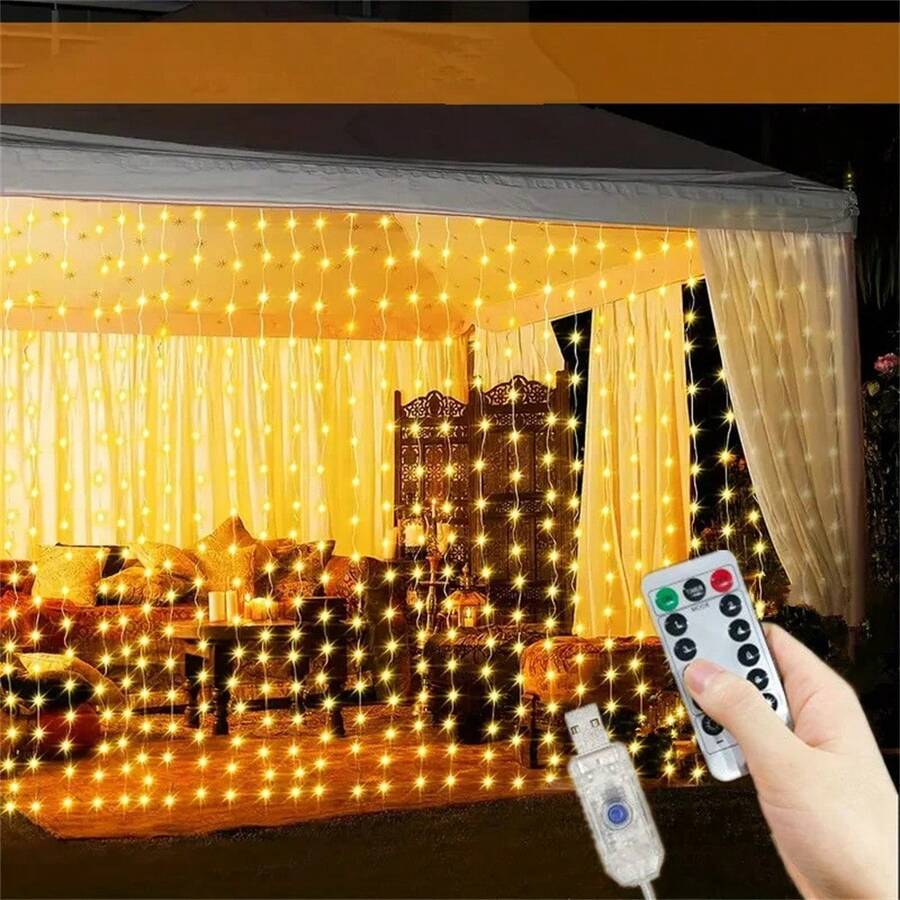 1串暖光仙女灯串，600颗LED灯珠，6x3米/236x118英寸，USB供电，适用于圣诞节、卧室、派对、婚礼、万圣节、新年等活动，营造温馨氛围照明。