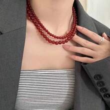 1pc Minimalist Retro Flattering Ankola Red Beaded Necklace, Elegant Choker Necklace, Versatile Styling For Women's Daily Or Vacation Wear - Beaded Necklace - View 5