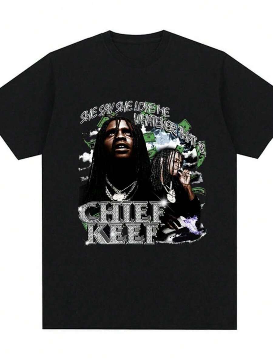 Rapper Chief Keefs Graphic T Shirt Men's Women Fashion Vintage Short Sleeve T-Shirt Hip Hop Gothic Oversized T-Shirts Streetwear Unisex - 黑色 - 查看 1