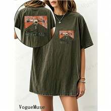 Unisex Washed Distressed T-Shirt Cotton Blend Casual Oversized Tee. Women'S Vintage 192s Retro Skull & 9'S Country Graphic T-Shirt - Double-Sided - 綠色 - 查看 8