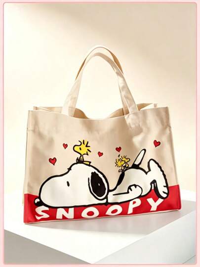 SNOOPY 1个史努比帆布手提袋，大容量单肩包，适合日常通勤、上学、野餐，可爱卡通图案，送给女孩的礼物