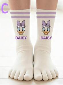 Disney 1/4 双装迪士尼卡通图案中筒袜，可爱米妮和黛西图案五指袜（女士款） - 彩色 - 查看 12