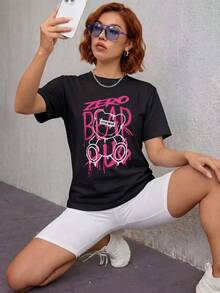 New Women's Summer T-Shirt With Graffiti Bear Print, Short Sleeve, Loose Fit, Versatile, Pure Cotton, Casual Style - 白色 - 查看 1