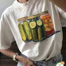 Women's Cotton T-Shirt 200G, European And American Style, New Summer Fashion, Fruit Print, Round Neck, Loose Fit, Versatile, Wholesale - 黑色 - 查看 9