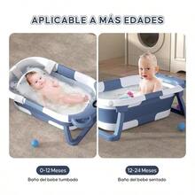 Bañera Plegable Portátil para Bebé con Cojín y Termómetro Integrado - Azul - Ver 6