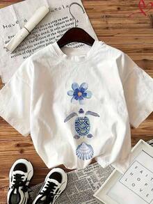 Women's Pure Cotton Short-Sleeve T-Shirt, Classic Basic Round Neck Tee, Loose-Fitting Casual Top, Soft And Comfortable Fabric, Sizes S-5XL Available, Solid Color Blouse For Everyday Wear, Breathable Summer Essential, Easy-To-Match Fashionable T-Shirt For Ladies. - 卡其色 - 查看 1