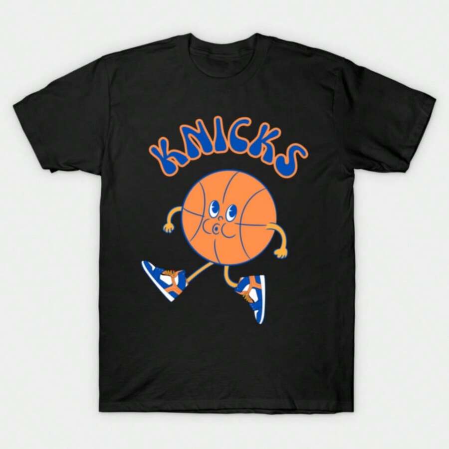 New York Knicks Basketball Graphic T-Shirt , Knicks PatternCasual Crew Neck Tee For Basketball Fans - Black - View 1