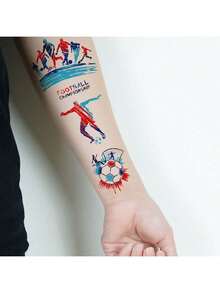 10 Peças Adesivos Temporários de Tatuagem de Comemoração de Torcedor de Futebol Cartoon, À Prova d'Água e à Prova de Suor, Aplicável para Rosto, Braço e Várias Ocasiões - Multicolorido - Visão 7