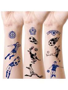 10 Peças Adesivos Temporários de Tatuagem de Comemoração de Torcedor de Futebol Cartoon, À Prova d'Água e à Prova de Suor, Aplicável para Rosto, Braço e Várias Ocasiões - Multicolorido - Visão 3