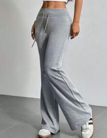 Otoño e Invierno nuevo Color sólido cordón mujeres acampanadas Casual moda vestir - Gris - Ver 2