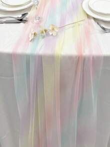 1 Pc Rainbow Gradient Table Runner - Elegant Pastel Pink To Blue Polyester Sheer Fabric, Suitable For Wedding, Holiday, Birthday, Coffee Table And Kitchen Table Decor - Multicolor - View 11