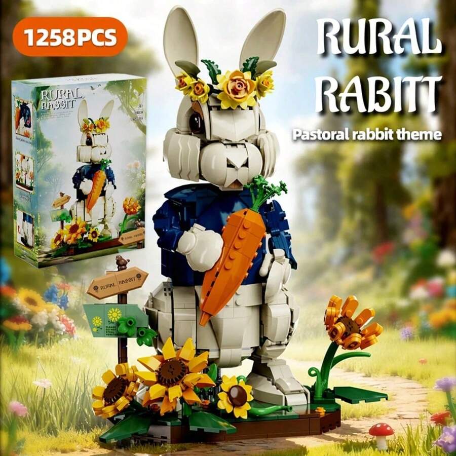 Puzzle Balok Bangunan Hewan Kelinci Pastoral Kreatif Dekorasi Rumah, Rakitan Kelinci Bunga Pedesaan, Ornamen Dekorasi Rumah, Penghilang Stres, Hadiah Liburan Hadiah Ulang Tahun - MultiWarna - View 1