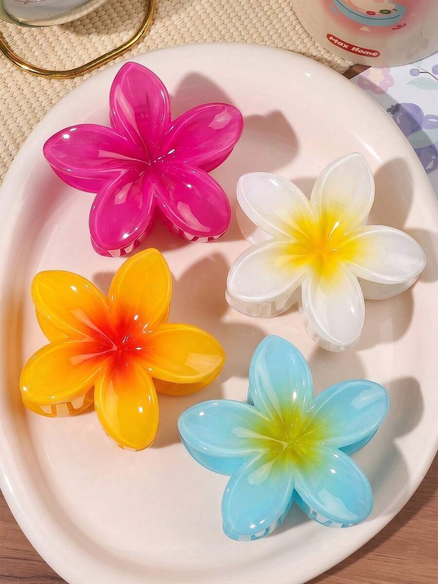 4 chiếc kẹp tóc hình hoa cho nữ, kẹp tóc hoa sứ lớn cho tóc dày, kẹp tóc hoa Hawaii chống trượt, phụ kiện tóc mùa hè cho kỳ nghỉ biển, kẹp tóc mùa hè. - Nhiều màu - Xem 1