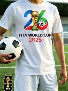 [FIFA World Cup Licensed] World Cup Themed FIFA 2026 Printed T-Shirt, With A Gentle Drape, Summer T-Shirt, Loose Fit That Flatters The Figure Regardless Of Body Type, Skin-Friendly And Breathable Fabric, Soft And Comfortable, Fresh Retro Style, Suitable For Spring And Summer, Casual And Versatile, Comfortable And Breathable, Machine Washable, Ideal For Home, Outings, Or As A Gift. Suitable For Home, Weddings, Commuting, And Travel, Cheap Men's Summer Vacation Clothing On - trắng - Xem 1