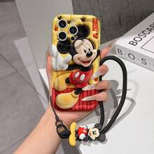 Disney Mickey Mouse Clubhouse Phone Case : 3D Fluffy Pattern Border Protector Phone Soft Phone Case With A Free Cute Mickey Bracelet Chain Lanyard, Mickey, Minnie, Goofy, Donald Duck, Daisy Duck, Pluto, For Apple 17 Promax 17 Pro 16 15 14 13 12 11 Pro Max XS Max X XR Soft Cover Summer Phone Case - trắng - Xem 1
