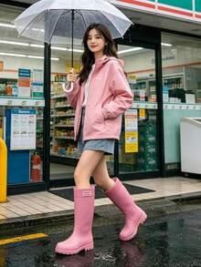 Botas de lluvia altas para mujer, rosa dulce, zapatos de lluvia altos impermeables y antideslizantes - rosa - Ver 5