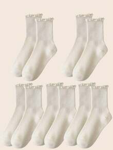 1/3/5 đôi tất nữ dễ thương có viền bèo nhún, màu đen trắng, chất liệu pha polyester và spandex, có thể giặt máy. - Nhiều màu - Xem 14