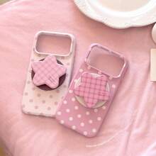 GUCADI INS Style Minimalist Sweet Polka Dot Phone Case, Compatible With 18Pro, 18Promax, 17, 17 Pro Max, 16, 15, 13, Soft Shell, With Starry Sky Film Magnetic Stand, Personalized, Girly, Creative, Minimalist Style, Fresh And Cute, Contrast Color Design, Niche, INS Style - Milky White - View 2