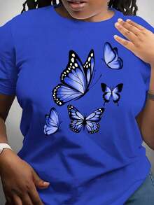 1 Pieza de Ropa Casual de Moda para Hombres y Mujeres, Camiseta Casual de Manga Corta con Cuello Redondo y Estampado de Mariposas para Mujer, para uso diario, versátil, fácil de combinar, adecuada para el uso cotidiano, estilo urbano, ropa de vacaciones, ropa de fin de semana. - Azul - Ver 6