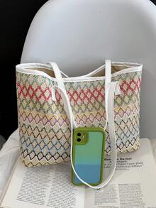 1 pieza Bolso de hombro con capacidad grande, de poliéster con patrón de estrella y decoración de nube, de uso diario y de moda para mujeres - Multicolor - Ver 6