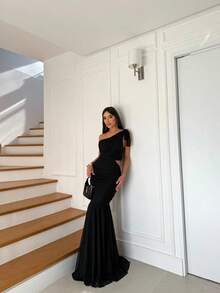 Long Dress For Bridesmaid/Wedding/Graduation Party. - Black - View 2