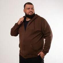 Men's Plus Size Tracksuit With Zipper, Flannel Lining, Hood, And Pocket - Comfortable - Óxido marrón - Ver 2
