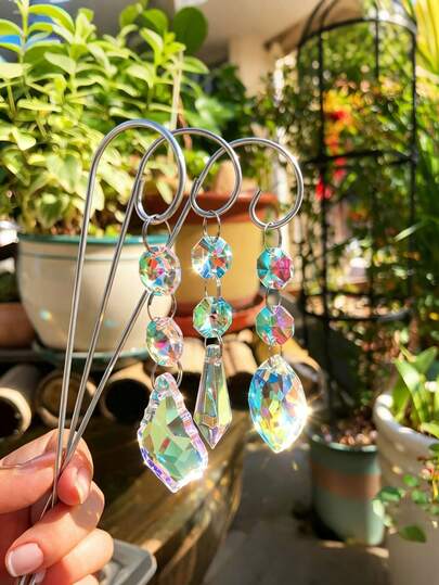 6pcs/4pcs/2pcs Crystal Garden Potted Plants, Garden Sunlight Catchers, Mini Garden Decor Accessories, Succulent Planter Decorations, Realistic Colorful Crystal Decor, Beautiful In Sunlight, Glass Material, High Quality Appearance And Durability, Easy Maintenance