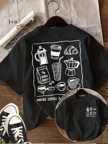 Women's Printed Short Sleeve T-Shirt, Casual Round Neck Top For Spring/Summer. - Black - View 6