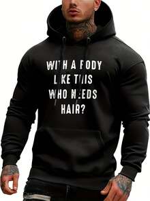 Men's Printed Hoodie, With A Warm Kangaroo Pocket, Ultra-Soft And Comfortable, Loose Fit, Suitable Autumn And Winter Fashion - Black - View 3