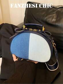 Bolsa de Mão Estilosa em Tecido Patchwork e Couro PU, Bolsa de Ombro Multifuncional Feminina com Alça Superior e Alça Larga, Ferragens Douradas, Compacta e Estilosa, Disponível em Várias Cores, Ideal para Uso Diário, Trabalho, Passeios Casuais e Encontros, Perfeita para Estudantes, Profissionais de Escritório e Jovens Profissionais - Multicolorido - Visão 8