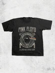 The Dark Side Of The Moon Tour Washed Oversized Graphic T-Shirt Men's Short Sleeve Pure Cotton T-Shirt Loose Fit, Retro Prog-Rock Streetwear Vintage Casual Music Aesthetic Baggy 100% Cotton Pullover Gift - 黑色 - 查看 1