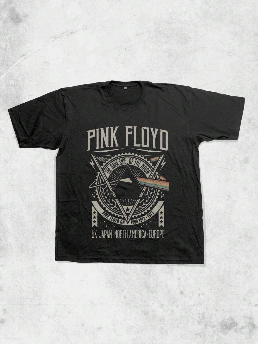 The Dark Side Of The Moon Tour Washed Oversized Graphic T-Shirt Men's Short Sleeve Pure Cotton T-Shirt Loose Fit, Retro Prog-Rock Streetwear Vintage Casual Music Aesthetic Baggy 100% Cotton Pullover Gift - 黑色 - 查看 1