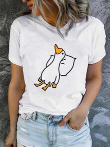 Camiseta de manga corta estampada de algodón ligero y transpirable, edición limitada para mujer, moderna y casual, lavable aáquina, ajuste cómodo, algodón ligero. - Blanco_01 - Ver 11
