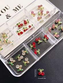 1盒 6件/30件 夏季櫻桃圖案金屬櫻桃美甲裝飾，Y2K風格 3D 日系優雅 DIY 美甲配件，適合短指甲，水鑽美甲飾品 - 彩色 - 查看 7